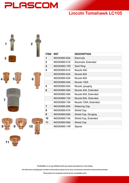 W03X0893-59A - Tomahawk LC105 Nozzle 60A, Extended Pack of 5